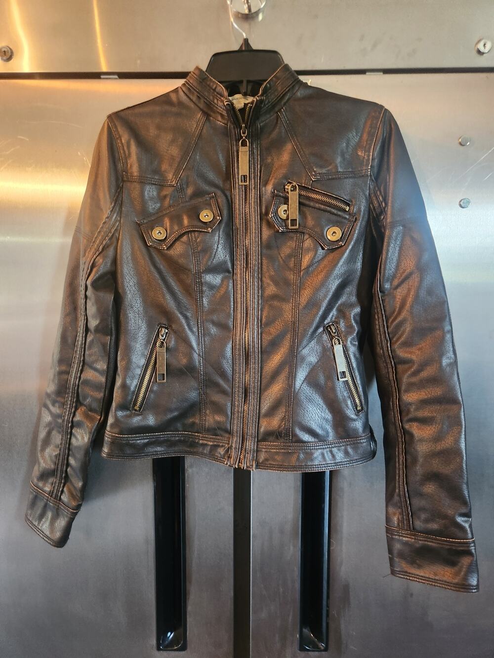 Maurices Faux Leather Moto Jacket Black Size S great worn look